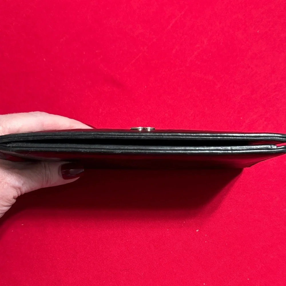 CHANEL Black Leather Wallet with Silver Logo
